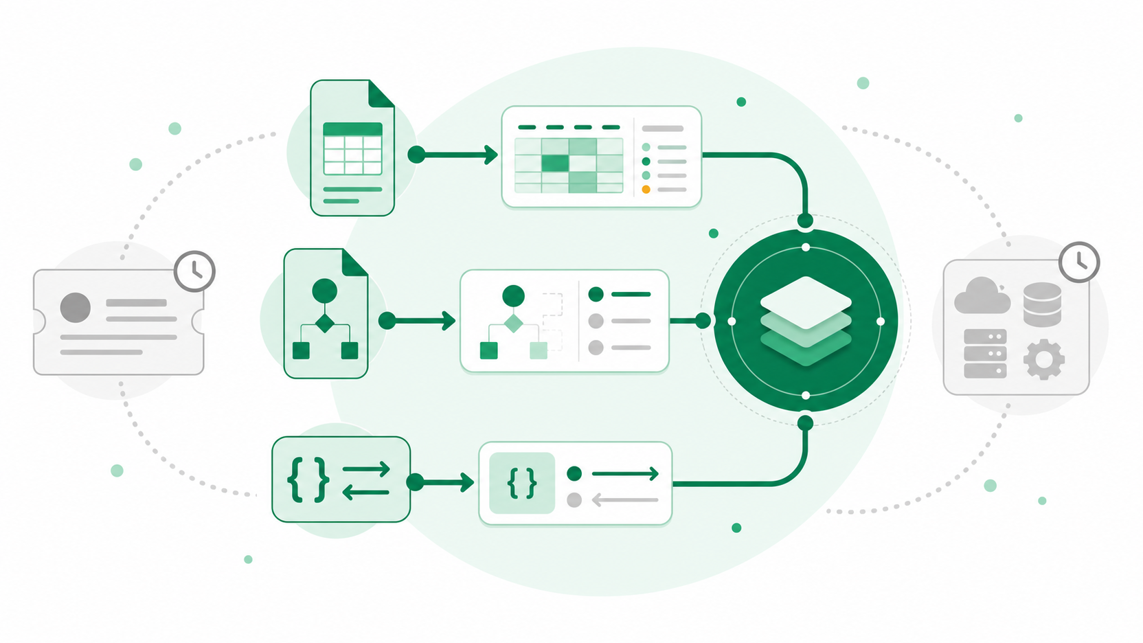 Supported imports and the REST API connect data to an architecture repository while planned sources remain pending
